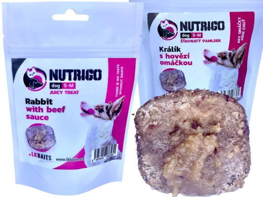 LK BAITS PET NUTRIGO DOG PAMLSEK KRÁLÍK S HOVĚZÍ OMÁČKOU S-M