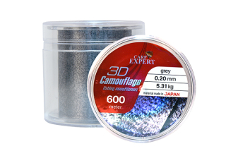 CARP EXPERT NEO 3D CAMOUFLAGE ŠEDÁ + ČERNÁ MONOFILNÍ VLASEC 0,28 mm 10,72 kg 600 m